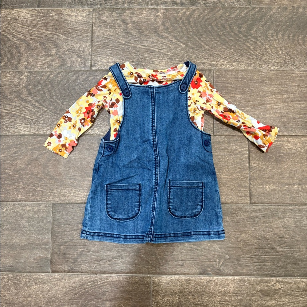 Carter's Blue Denim Overalls with Floral Top